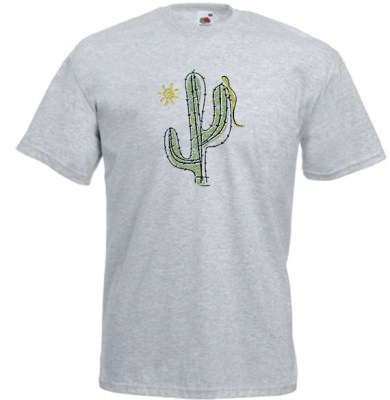 ΓΚΡΙ ΜΕΛΑΝΖΕ t-shirt FRUIT OF THE LOOM με στάμπα CACTUS